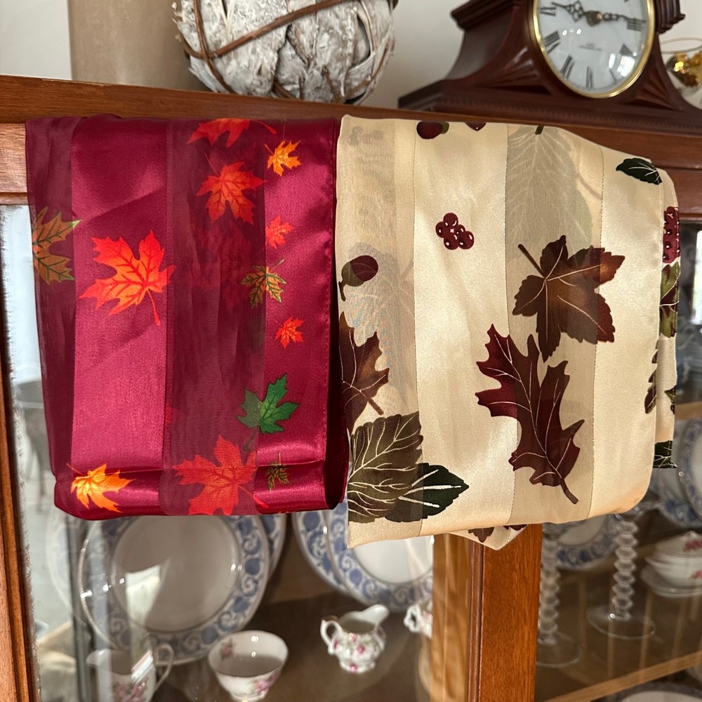 VTG Cejon Fall Leaf Scarf Set Burgundy Cream Autumn Fall Maple Oak Old Money‎